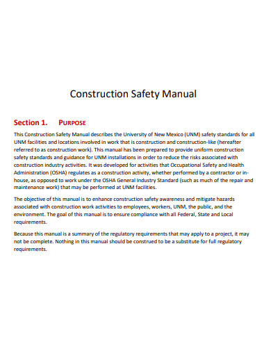 construction safety manual template
