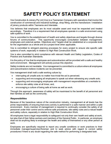 construction safety policy statement template