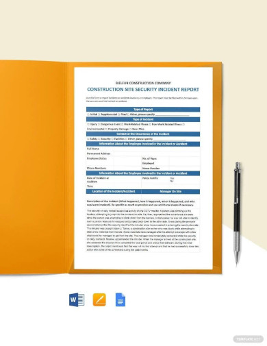 construction security incident report template
