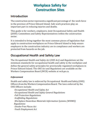 construction sites workplace safety policy template