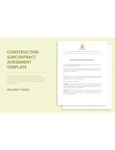 construction subcontract agreement template