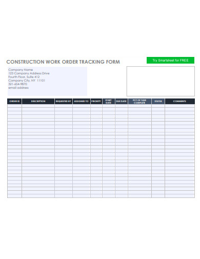 construction work order tracking form template