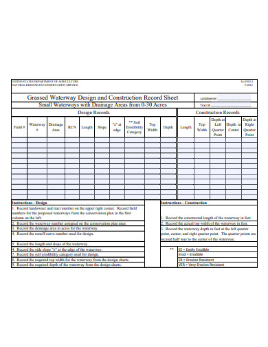 design and construction record sheet template