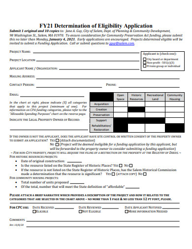 determination of eligibility application template