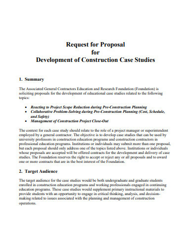 development of construction case studies request for proposal template
