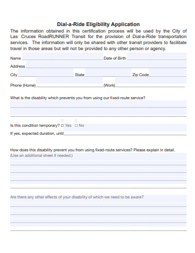 dial a ride eligibility application template