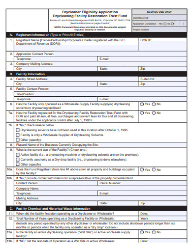 drycleaner eligibility application template