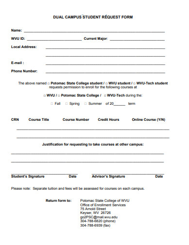 dual campus student request form template
