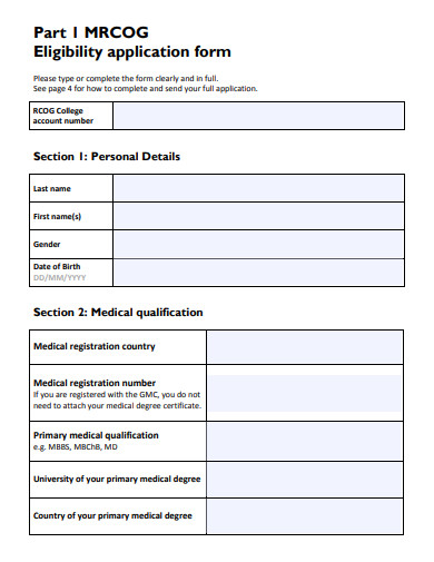 eligibility application form template