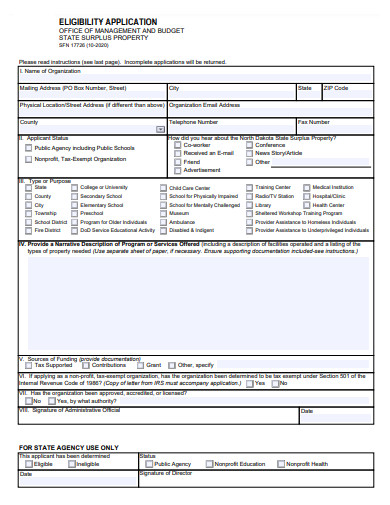 eligibility application template