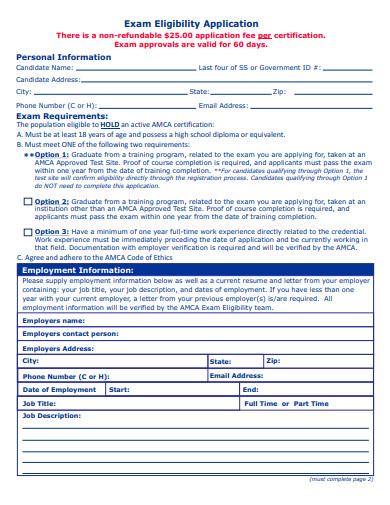 exam eligibility application template