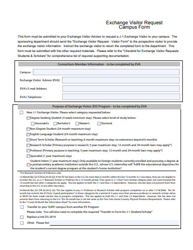 exchange visitor request campus form template
