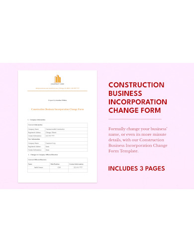 free construction business incorporation change form