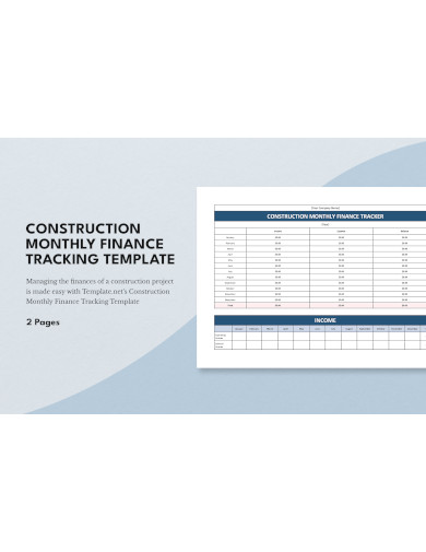 free construction monthly finance tracking template