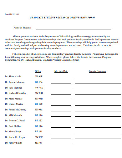 graduate student research orientation form template