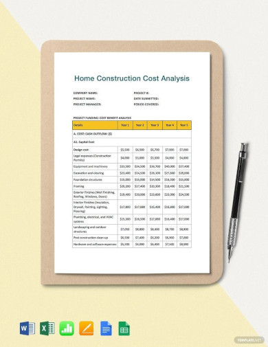 home construction cost analysis template
