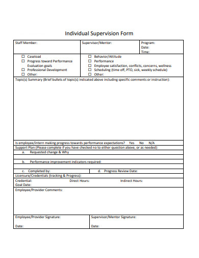 individual supervision form template