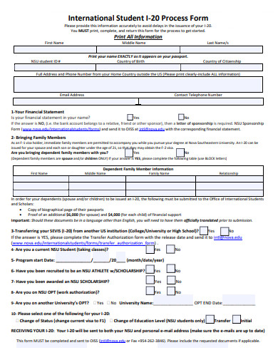 international student process form template