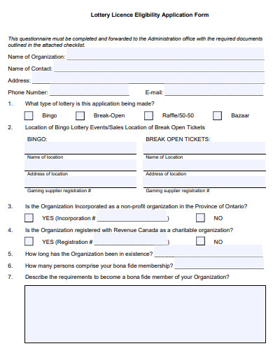 lottery licence eligibility application form template