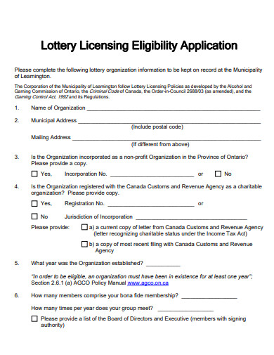 lottery licensing eligibility application template