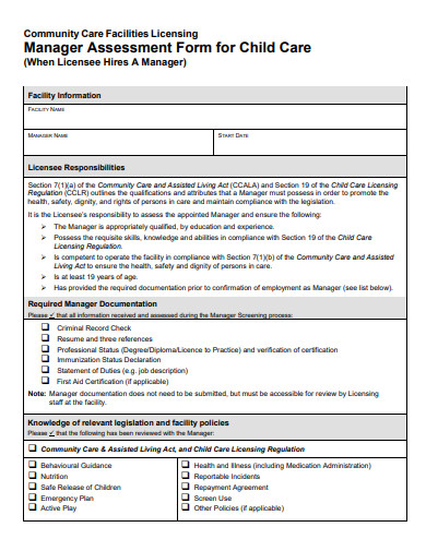 manager assessment form for child care template