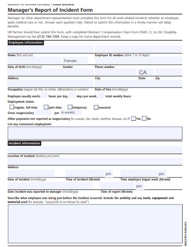 managers report of incident form template