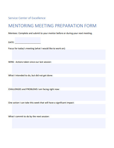 mentoring meeting preparation form template