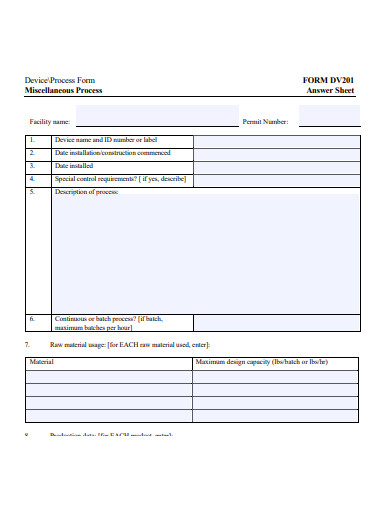 miscellaneous process form template