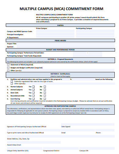 multiple campus commitment form template