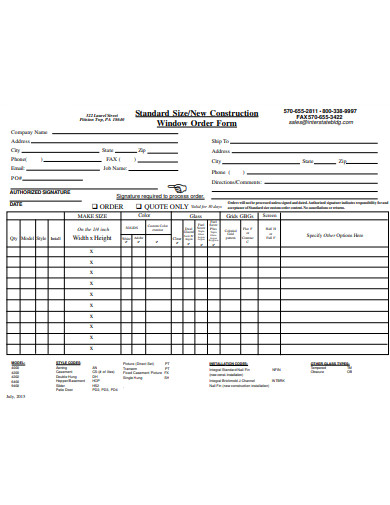 new construction window order form template