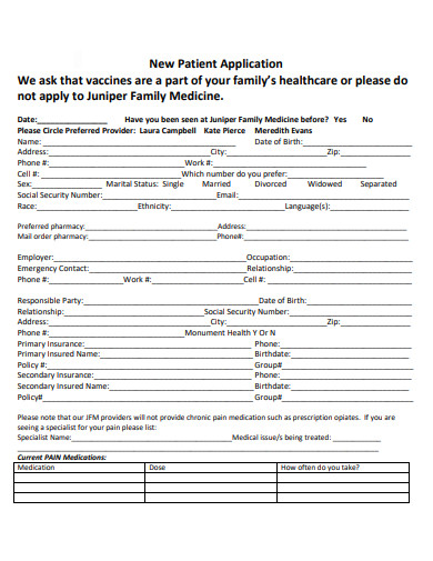 new patient application template