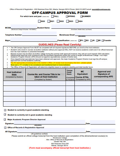 off campus approval form template