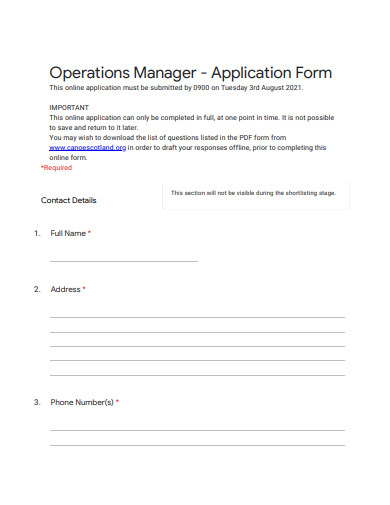 operations manager application form template