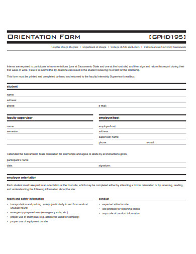 orientation form template