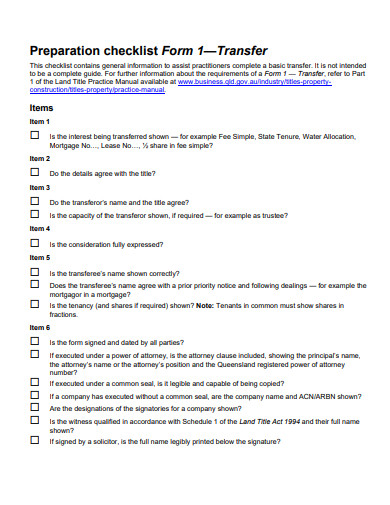 preparation checklist form template