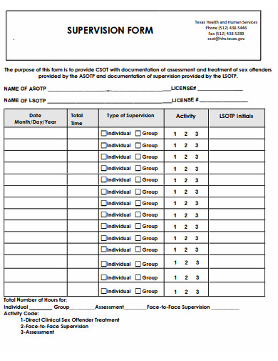printable supervision form template