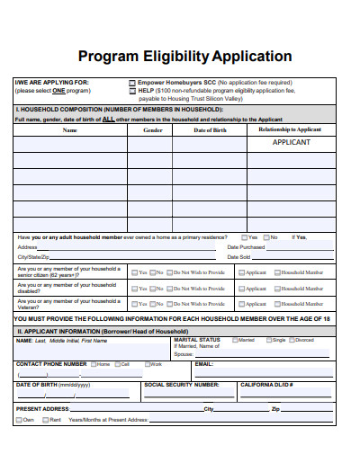 program eligibility application template