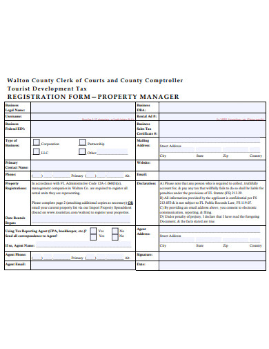 property manager registration form template
