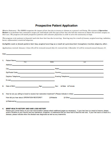 prospective patient application template