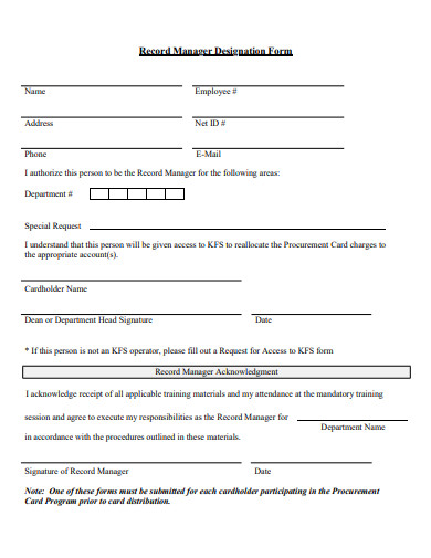 record manager designation form template