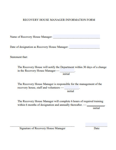 recovery house manager information form template