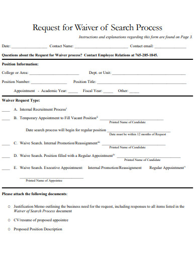 request for waiver of search process form template