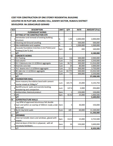 residential building construction budget template