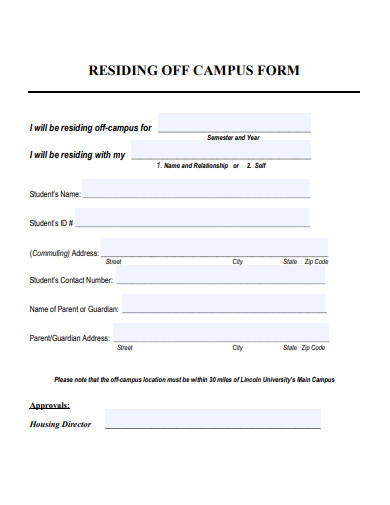 residing off campus form template