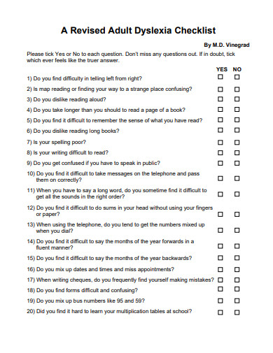 revised adult checklist template