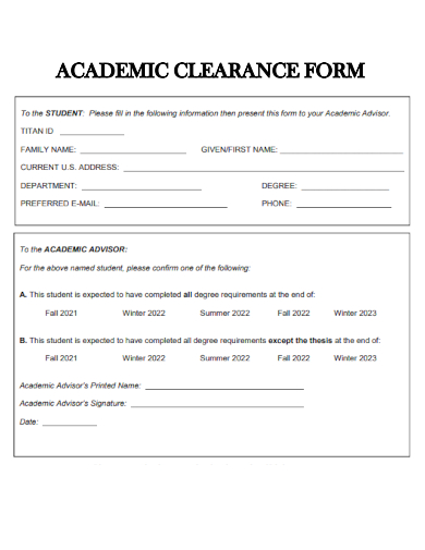 sample academic clearance form template