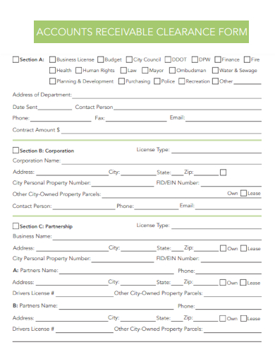 sample accounts receivable clearance form template