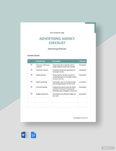 sample advertising agency checklist template