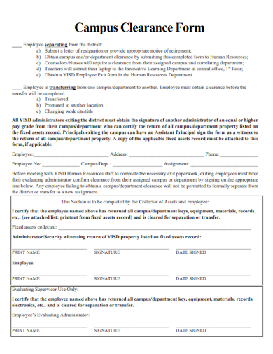 sample campus clearance form template