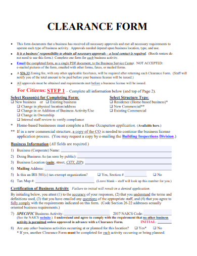 sample clearance form standard template